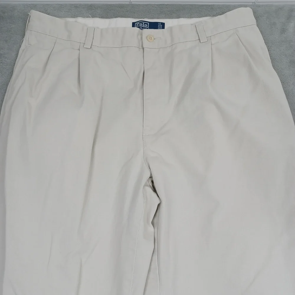 Vintage Polo Ralph Lauren Pants‎ Mens 38x30 Beige Hammond Pleated Cotton Preppy